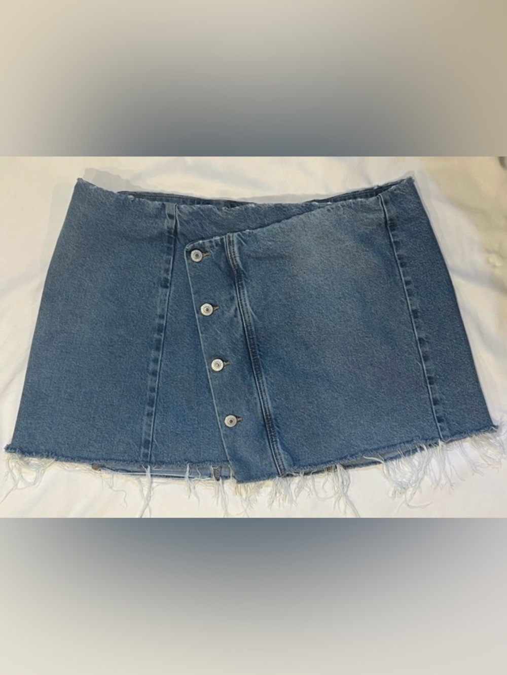 American Eagle Button Front Denim Mini Skirt Size 16 Stretch Raw Hem